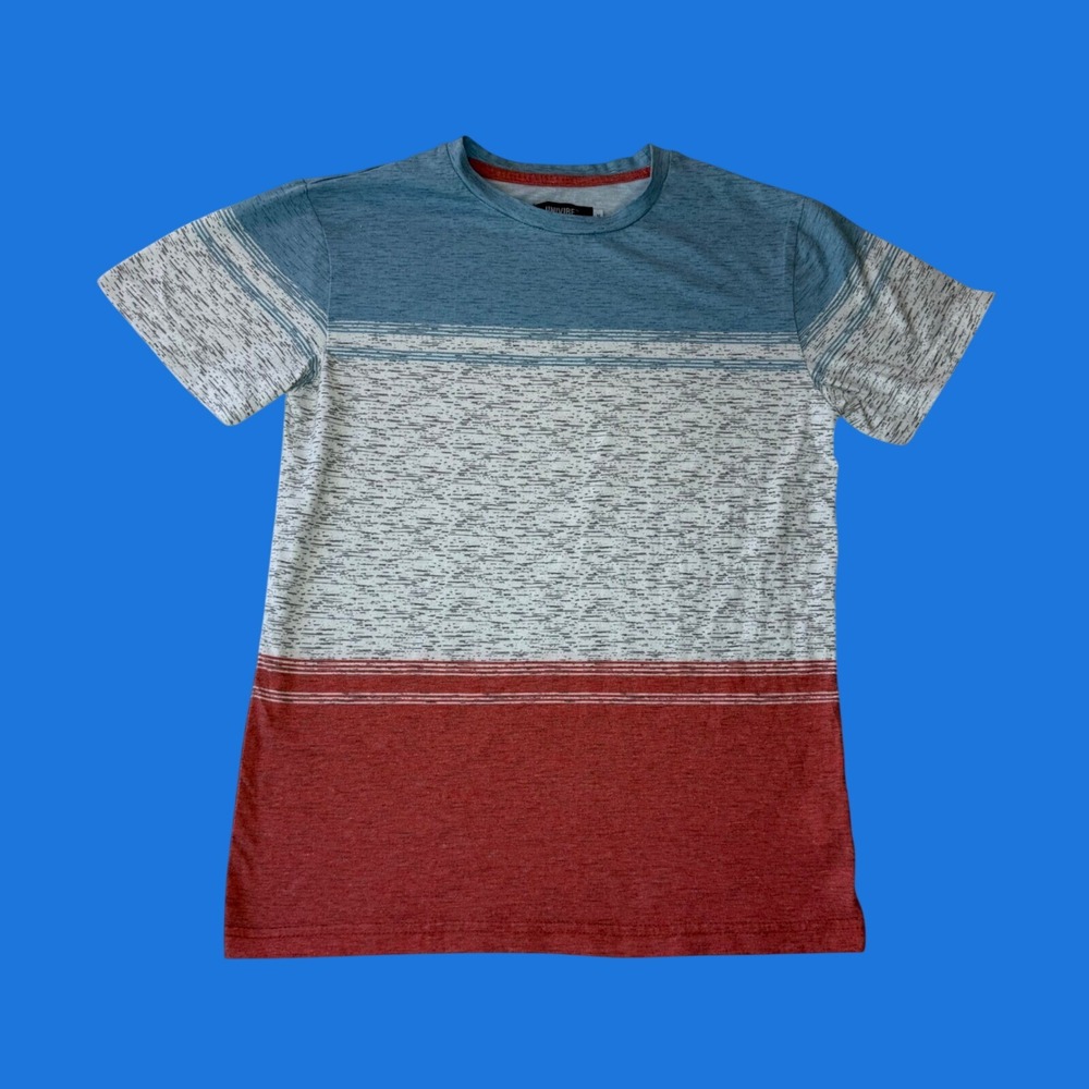 Univibe Kids Medium Blue White Red Colorblock Space Dye Stripe T-Shirt